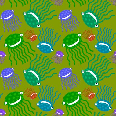 Çizgi filmlerdeki okyanus hayvanları, ambalajsız ahtapot desenleri, kumaşlar, çarşaflar, çocuk giysileri, tekstil ve mayolar. Yüksek kaliteli illüstrasyon