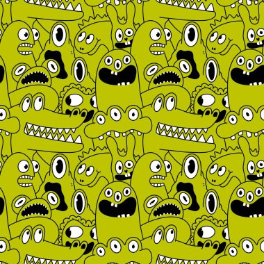 Cartoon monsters seamless emoticons aliens pattern for kids clothes print and wrapping paper and fabrics and linens and kindergarten. High quality illustration
