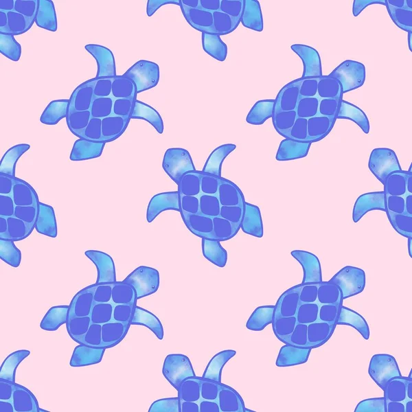 Animals Cartoon Nahtlose Schildkröte Und Wasser Meereswellen Muster Für Verpackungspapier — Stockfoto