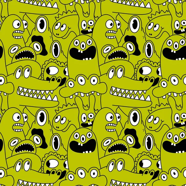 Cartoon Monsters Seamless Emoticons Aliens Pattern Kids Clothes Print Wrapping — Fotografia de Stock