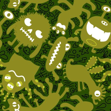 Cartoon monsters seamless emoticons aliens pattern for kids clothes print and wrapping paper and fabrics and linens and kindergarten. High quality illustration