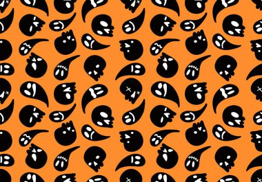 Cartoon doodle seamless Halloween skulls pattern for wrapping paper and clothes print and kids accessories and fabrics and notebooks and textiles. High quality illustration