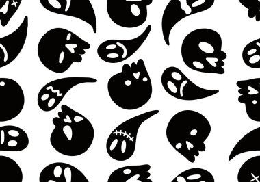 Cartoon doodle seamless Halloween skulls pattern for wrapping paper and clothes print and kids accessories and fabrics and notebooks and textiles. High quality illustration