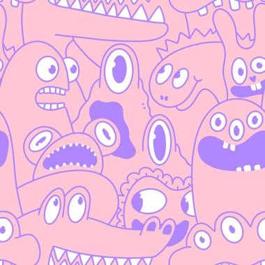 Cartoon monsters seamless emoticons aliens pattern for kids clothes print and wrapping paper and fabrics and linens and kindergarten. High quality illustration