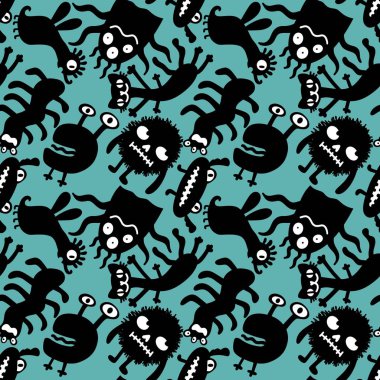 Cartoon monsters seamless emoticons aliens pattern for kids clothes print and wrapping paper and fabrics and linens and kindergarten. High quality illustration