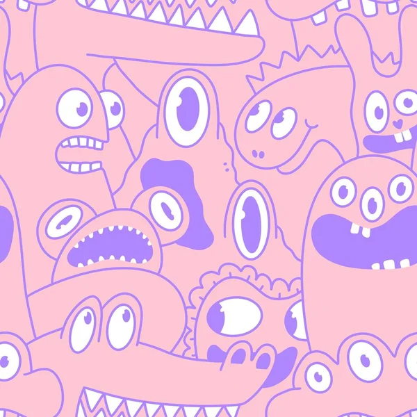 Cartoon Monsters Seamless Emoticons Aliens Pattern Kids Clothes Print Wrapping — Fotografie, imagine de stoc
