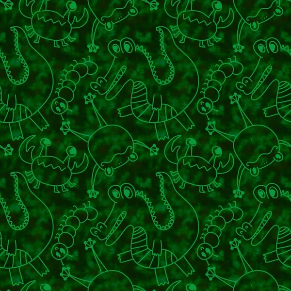 Cartoon doodle summer tropical animals seamless crocodile animals crabs and frogs animals caterpillars pattern for wrapping paper and kids clothes print and fabrics. High quality illustration