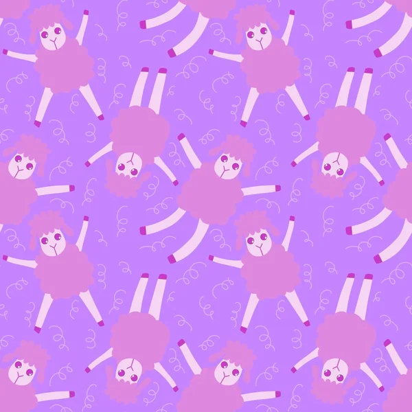 Cartoon Animals Seamless Sheep Pattern Wrapping Paper Fabrics Linens Kids — Stock Photo, Image