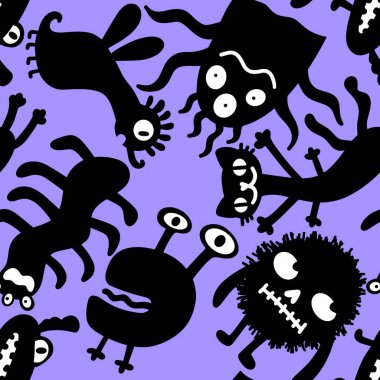 Cartoon monsters seamless emoticons aliens pattern for kids clothes print and wrapping paper and fabrics and linens and kindergarten. High quality illustration