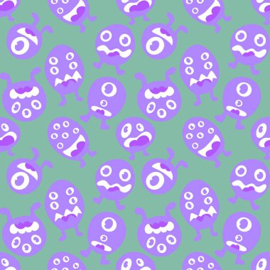 Cartoon monsters seamless emoticons aliens pattern for kids clothes print and wrapping paper and fabrics and linens and kindergarten. High quality illustration