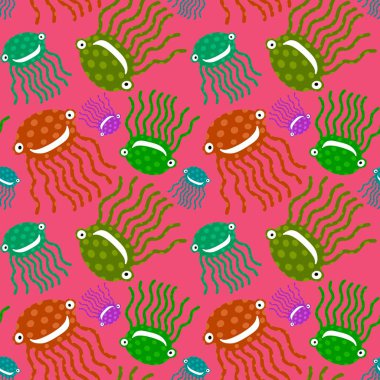 Çizgi filmlerdeki okyanus hayvanları, ambalajsız ahtapot desenleri, kumaşlar, çarşaflar, çocuk giysileri, tekstil ve mayolar. Yüksek kaliteli illüstrasyon