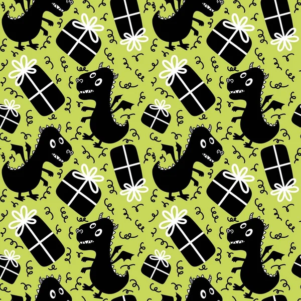 Cartoon Dinosaur Monsters Seamless Dragon Pattern Wrapping Paper Christmas Gift — Stock Fotó