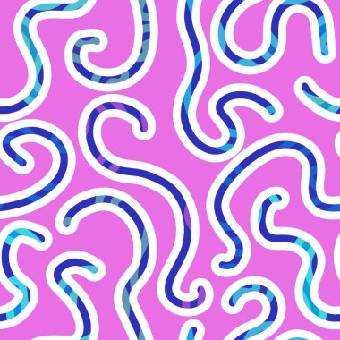 Soyut çizgiler kağıtları, kumaşları, çarşafları, çocuk aksesuarlarını, kıyafet baskılarını ve ambalajları paketlemek için kusursuz kurdeleler çizer. Yüksek kaliteli illüstrasyon