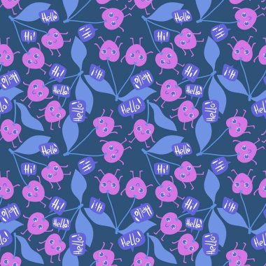 Karikatür yaz meyvesiz kiraz desenli ambalaj kağıdı, kumaş, çarşaf ve çocuk giysileri baskısı ve mayo tekstili. Yüksek kaliteli illüstrasyon