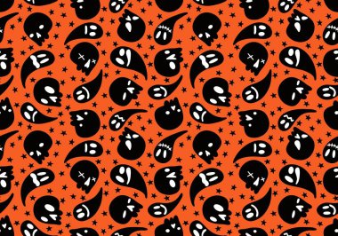 Cartoon doodle seamless Halloween skulls pattern for wrapping paper and clothes print and kids accessories and fabrics and notebooks and textiles. High quality illustration