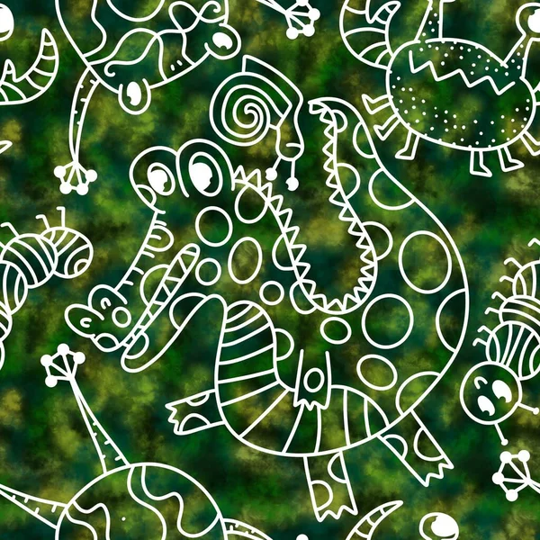 Desenhos Animados Doodle Verão Animais Tropicais Animais Crocodilo Sem Costura — Fotografia de Stock