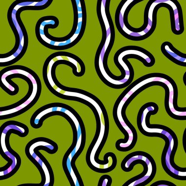 Soyut çizgiler kağıtları, kumaşları, çarşafları, çocuk aksesuarlarını, kıyafet baskılarını ve ambalajları paketlemek için kusursuz kurdeleler çizer. Yüksek kaliteli illüstrasyon