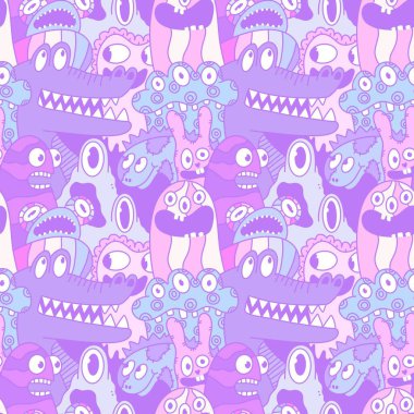 Cartoon monsters seamless emoticons aliens pattern for kids clothes print and wrapping paper and fabrics and linens and kindergarten. High quality illustration