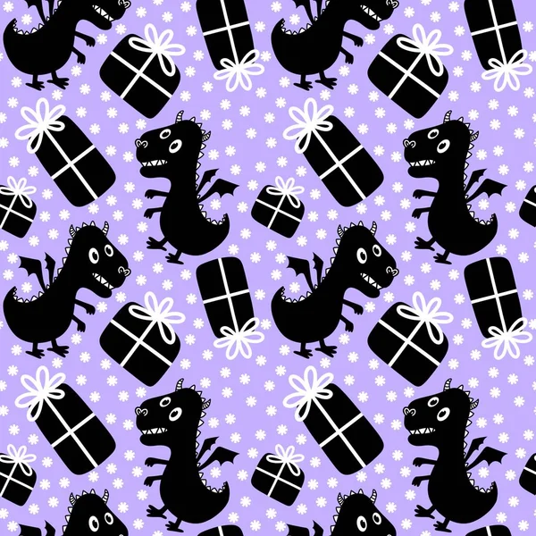 Cartoon Dinosaur Monsters Seamless Dragon Pattern Wrapping Paper Christmas Gift —  Fotos de Stock