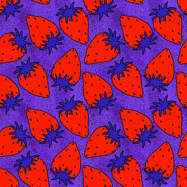 Desenhos Animados Fruta Doodle Padrão Morango Sem Costura Para Papel — Fotografia de Stock