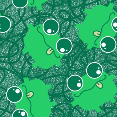 Çizgi film kawaii hayvanları kağıt, kumaş ve çarşaf sarmak için kusursuz kurbağa desenleri ve çocuk giysileri baskısı ve anaokulu tekstili. Yüksek kaliteli illüstrasyon