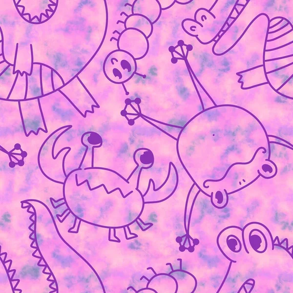 Cartoon doodle summer tropical animals seamless crocodile animals crabs and frogs animals caterpillars pattern for wrapping paper and kids clothes print and fabrics. High quality illustration