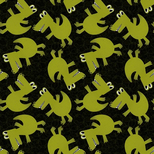 Cartoon Zvířata Drak Bezešvé Krokodýlí Dinosaurus Vzor Pro Balení Papíru — Stock fotografie