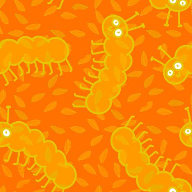 Çizgi film yaz hayvanları dizüstü bilgisayarlar ve ambalaj kağıtları için dikişsiz tırtıl deseni ve çocuk giysileri baskısı, kumaşlar, çarşaflar ve anaokulu. Yüksek kaliteli illüstrasyon