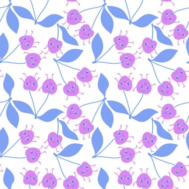 Karikatür yaz meyvesiz kiraz desenli ambalaj kağıdı, kumaş, çarşaf ve çocuk giysileri baskısı ve mayo tekstili. Yüksek kaliteli illüstrasyon