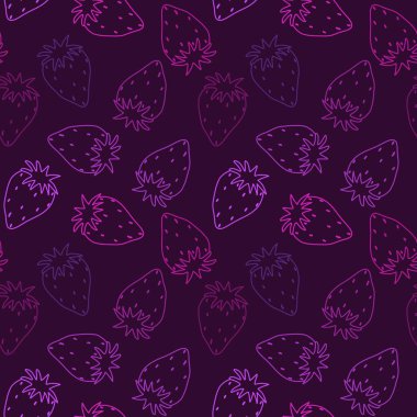 Çizgi film meyveleri, ambalajsız çilek deseni kumaşlar, kumaşlar, çarşaflar ve çocuk giysileri baskısı ve yaz tekstili. Yüksek kaliteli illüstrasyon