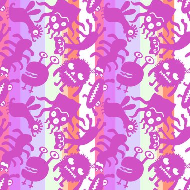 Cartoon monsters seamless emoticons aliens pattern for kids clothes print and wrapping paper and fabrics and linens and kindergarten. High quality illustration