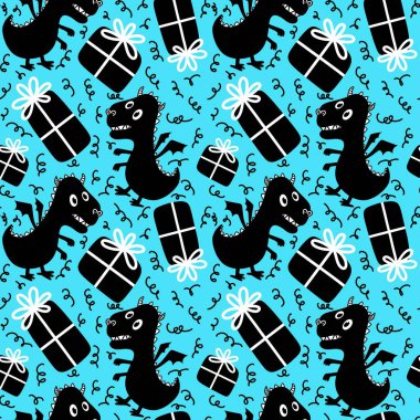 Cartoon dinosaur monsters seamless dragon pattern for wrapping paper and Christmas gift box and kids clothes print and festive packaging and linens and fabrics. High quality illustration