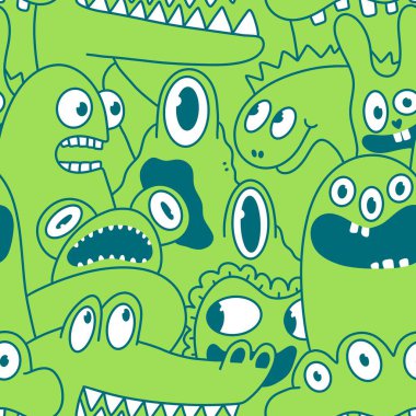 Cartoon monsters seamless emoticons aliens pattern for kids clothes print and wrapping paper and fabrics and linens and kindergarten. High quality illustration