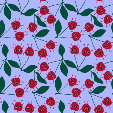 Karikatür yaz meyvesiz kiraz desenli ambalaj kağıdı, kumaş, çarşaf ve çocuk giysileri baskısı ve mayo tekstili. Yüksek kaliteli illüstrasyon