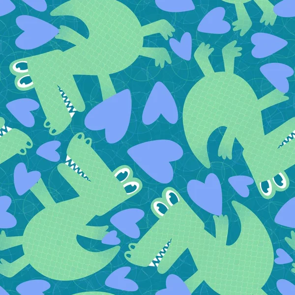 Kreskówka Zwierzęta Smok Bezszwowy Krokodyl Dinozaur Wzór Pakowania Papieru Tkanin — Zdjęcie stockowe
