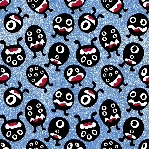 Cartoon Monsters Seamless Emoticons Aliens Pattern Kids Clothes Print Wrapping — Foto de Stock