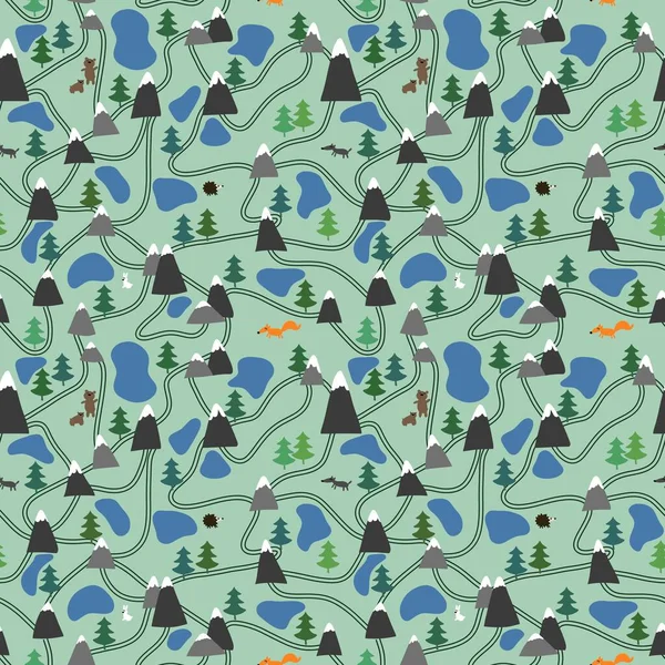 Nahtlose Bäume Und Tiermuster Aus Cartoon Wald Zum Einwickeln Von — Stockfoto