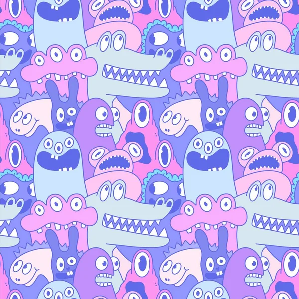 Cartoon Monsters Seamless Emoticons Aliens Pattern Kids Clothes Print Wrapping — Zdjęcie stockowe