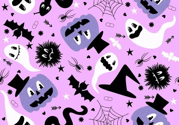 Halloween ghost seamless cartoon spider and web and skulls pattern for wrapping paper and clothes print and kids accessories and fabrics and gif box. High quality illustration