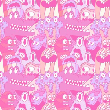 Cartoon monsters seamless emoticons aliens pattern for kids clothes print and wrapping paper and fabrics and linens and kindergarten. High quality illustration