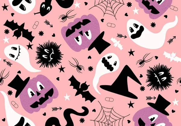 Halloween ghost seamless cartoon spider and web and skulls pattern for wrapping paper and clothes print and kids accessories and fabrics and gif box. High quality illustration