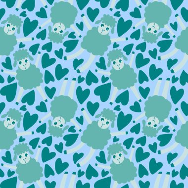 Çizgi filmlerdeki hayvanlar kağıt, kumaş, çarşaf, çocuk giysisi baskısı ve anaokulu için kusursuz koyun desenleri. Yüksek kaliteli illüstrasyon