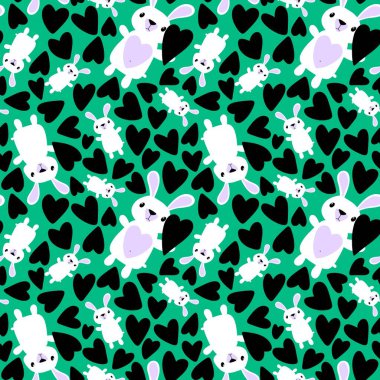 Çizgi filmlerdeki hayvanlar paskalya yumurtası ve tavşan desenli ambalaj kağıtları ve çocuk giysileri, kumaşlar, çarşaflar ve şenlikli ambalajlar. Yüksek kaliteli illüstrasyon