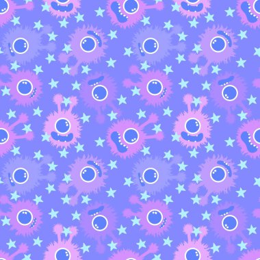 Cartoon monsters seamless emoticons aliens pattern for kids clothes print and wrapping paper and fabrics and linens and kindergarten. High quality illustration