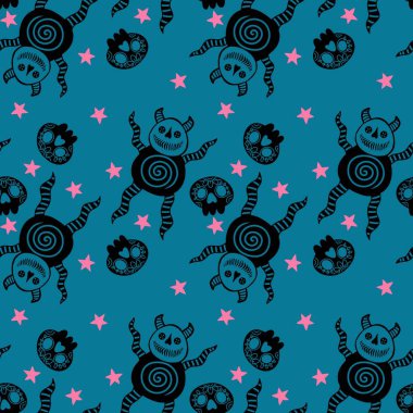 Cartoon monsters seamless emoticons aliens pattern for kids clothes print and wrapping paper and fabrics and linens and kindergarten. High quality illustration