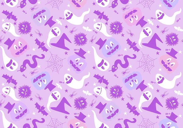 Halloween Ghost Seamless Cartoon Spider Web Skulls Pattern Wrapping Paper — Stock Photo, Image