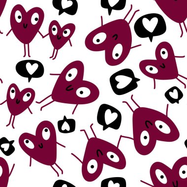 Sevgililer Günü karikatür desenli ambalaj kağıtları ve çocuk giysileri ve kumaşlar ve aksesuarlar ve çarşaflar ve tekstil. Yüksek kaliteli illüstrasyon