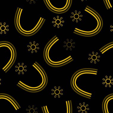 Çizgi filmlerdeki soyut geometrik çizgiler kağıt, kumaş, çarşaf, çocuk giysisi baskısı ve yaz tekstil ürünleri için kusursuz gökkuşağı deseni. Yüksek kaliteli illüstrasyon