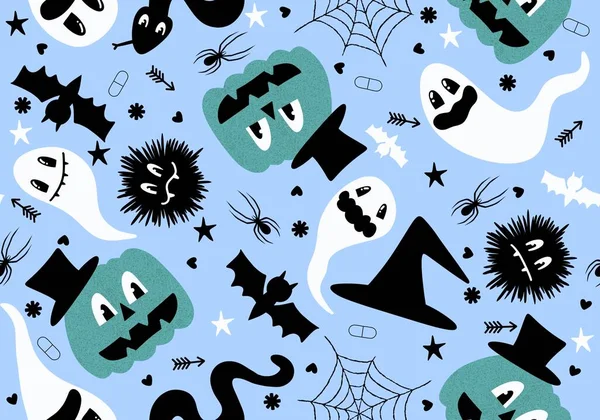 Halloween Fantasma Sem Costura Aranha Dos Desenhos Animados Web Crânios — Fotografia de Stock