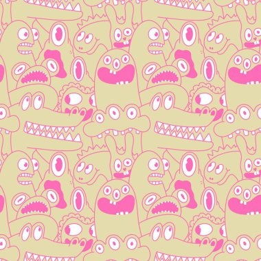 Cartoon monsters seamless emoticons aliens pattern for kids clothes print and wrapping paper and fabrics and linens and kindergarten. High quality illustration